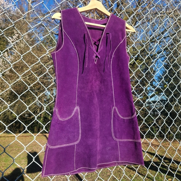 1960s Purple Suede Mini Dress (XS/S) - Picture 1 of 4
